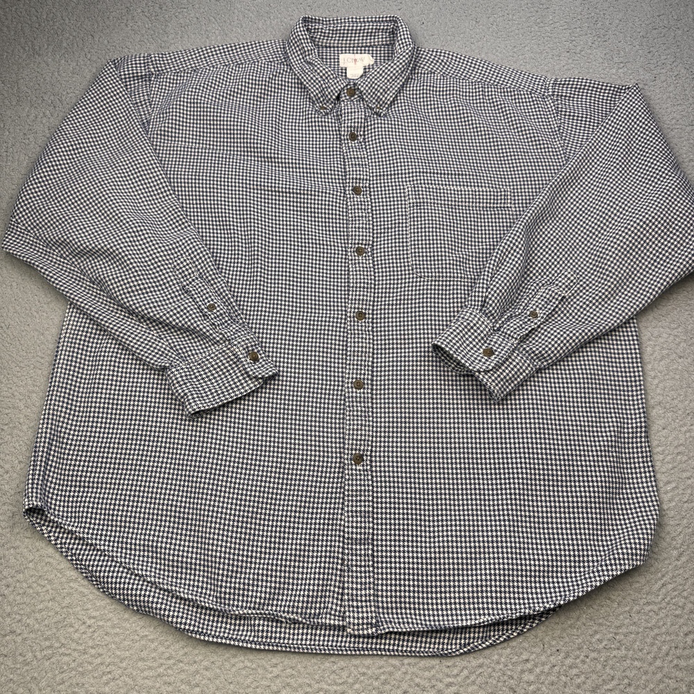 J Crew Shirt Mens Extra Large Blue White Houndstooth Button Down Casual Preppy